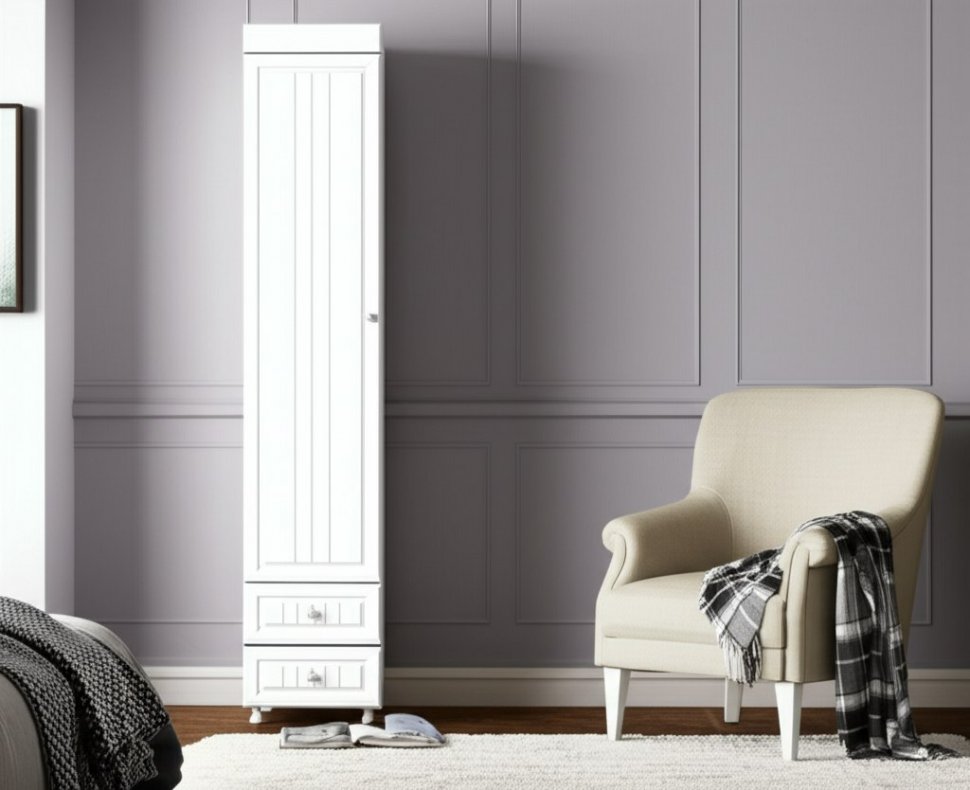 Шкаф-пенал 1дв. (гл.410) с ящиками Монако МН-30 белое дерево