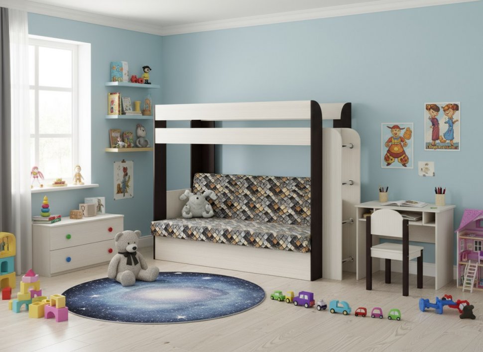 Карамель 75 кровать-диван Ясень Анкор Светлый / Бодега Темный / Ткань Ромб