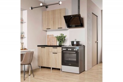 Кухня Ева 1 м, Дуб сонома, Черный янтарь