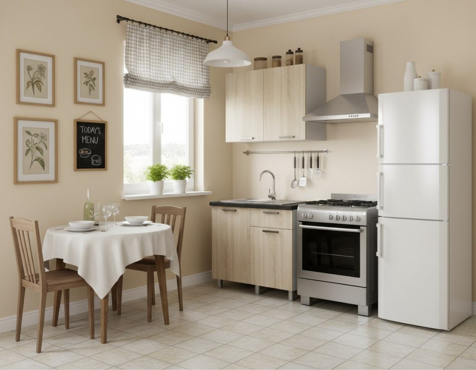 Кухня Ева 1 м, Дуб сонома, Черный янтарь