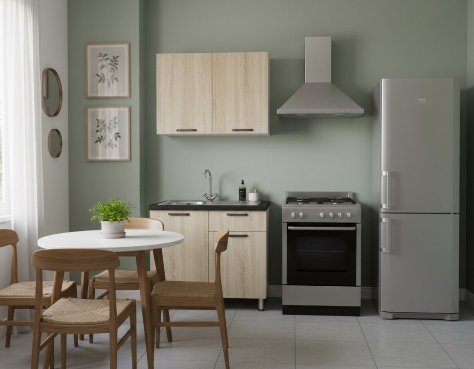 Кухня Ева 1 м, Дуб сонома, Черный янтарь