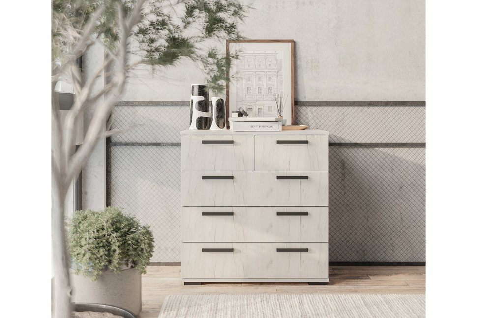 Комод Стандарт-5, Дуб крафт белый