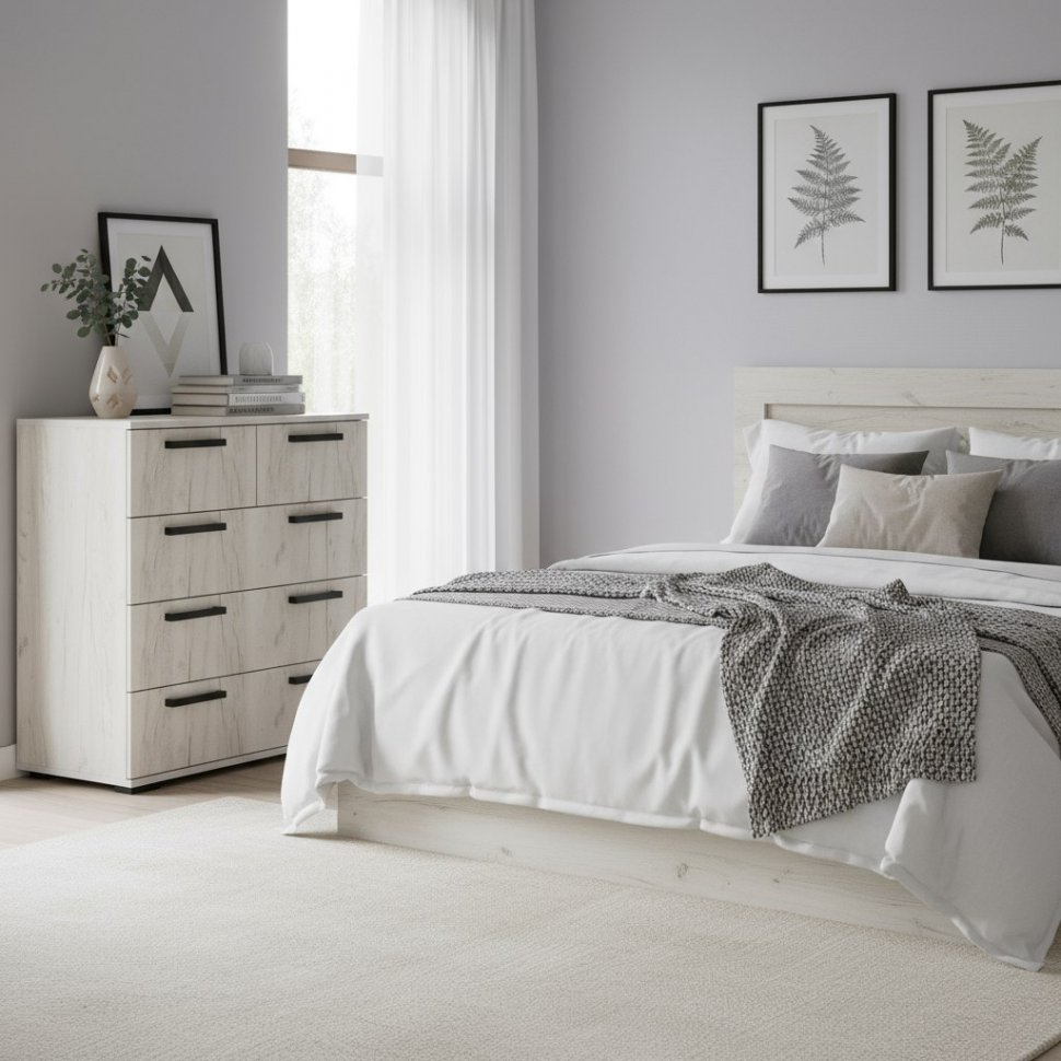 Комод Стандарт-5, Дуб крафт белый