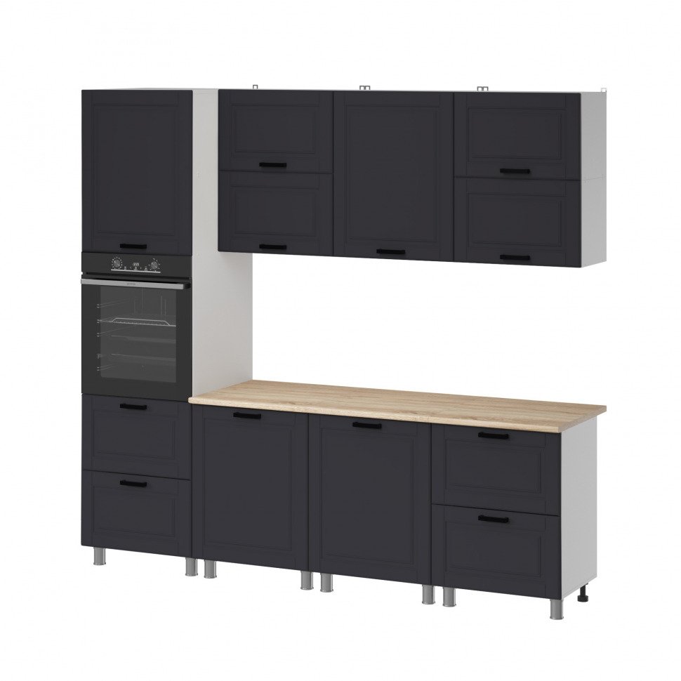 Кухня Аленушка 2,4м Астра Сталь,скоба черный,сонома