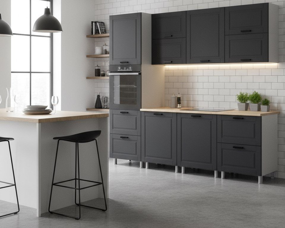 Кухня Аленушка 2,4м Астра Сталь,скоба черный,сонома