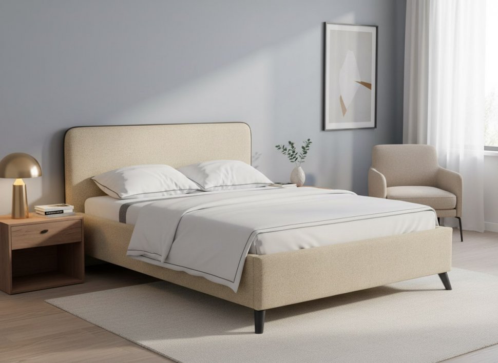 Миа кровать 140 Bravo light brown (бежево-коричневый) / кант Лайт 10 Велюр (коричневый)