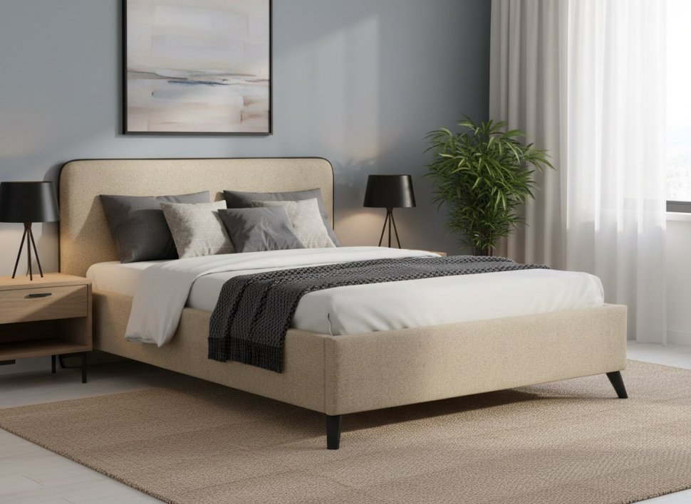 Миа кровать 140 Bravo light brown (бежево-коричневый) / кант Лайт 10 Велюр (коричневый)