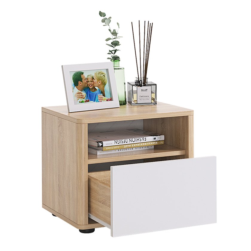 Тумба прикроватная Зара (Дуб сонома / Белый)