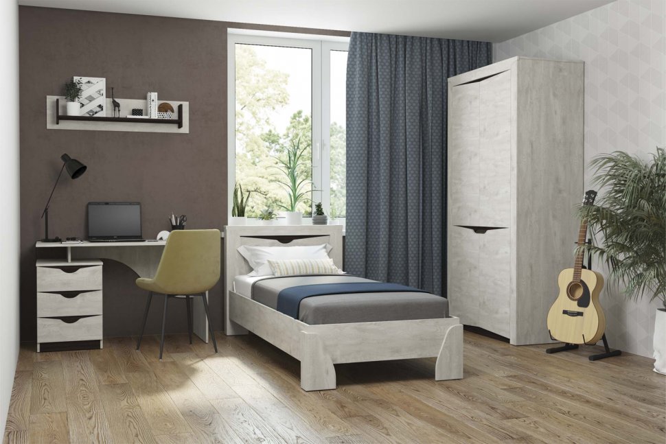 Кровать 33.07 Лючия 900 с настилом бетон пайн белый/венге