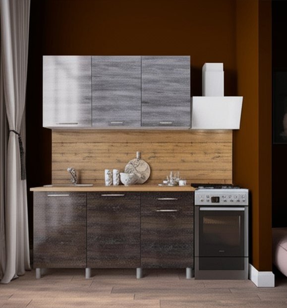 Кухня Танго 1,5 м, Шале серебро, Шале дуб мореный