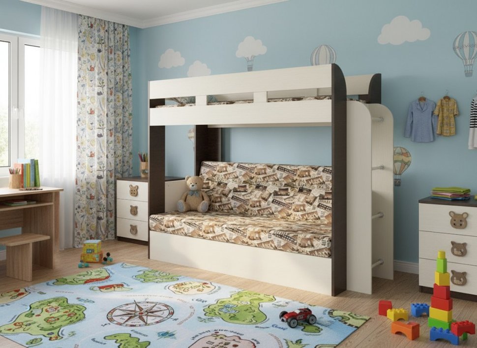 Карамель 75 кровать-диван Ясень Анкор Светлый / Бодега Темный / Ткань Латте