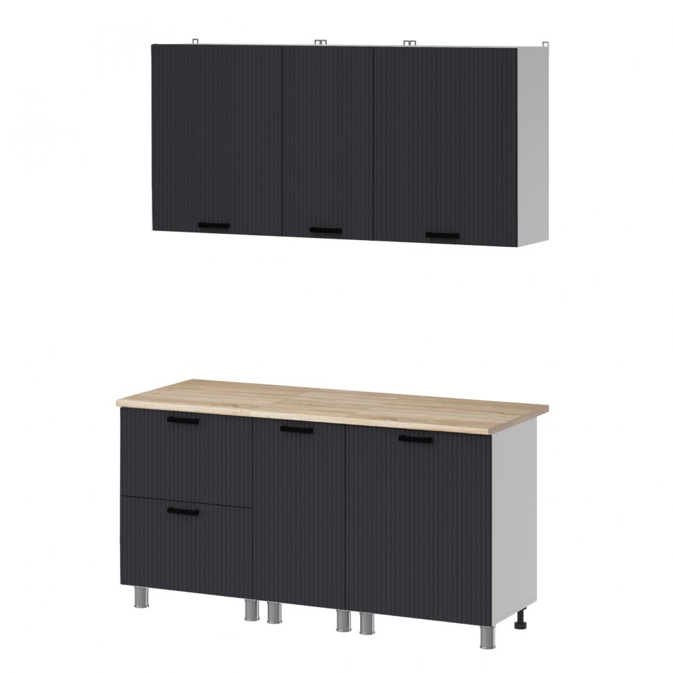 Кухня Аленушка 1,6м в.4 Лотос Сталь,скоба антрацит,сонома