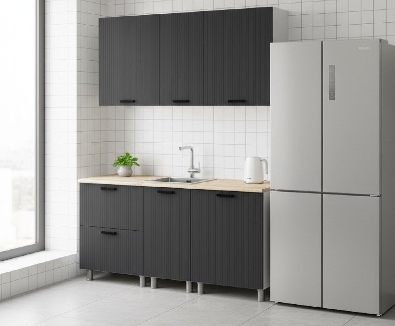 Кухня Аленушка 1,6м в.4 Лотос Сталь,скоба антрацит,сонома