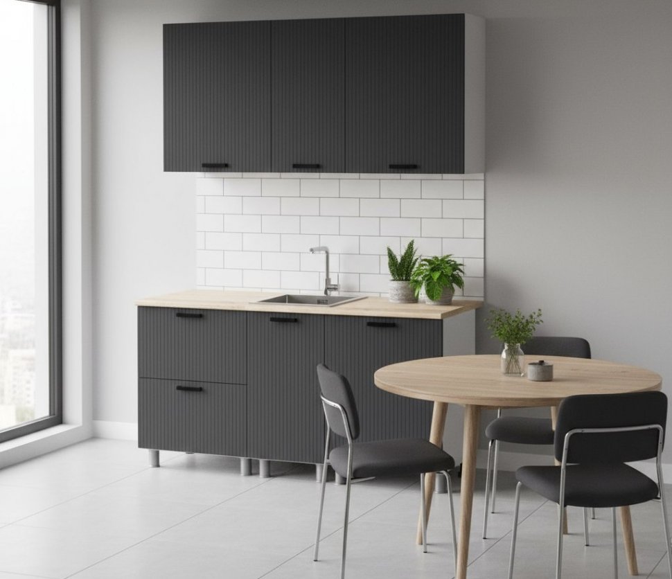 Кухня Аленушка 1,6м в.4 Лотос Сталь,скоба антрацит,сонома