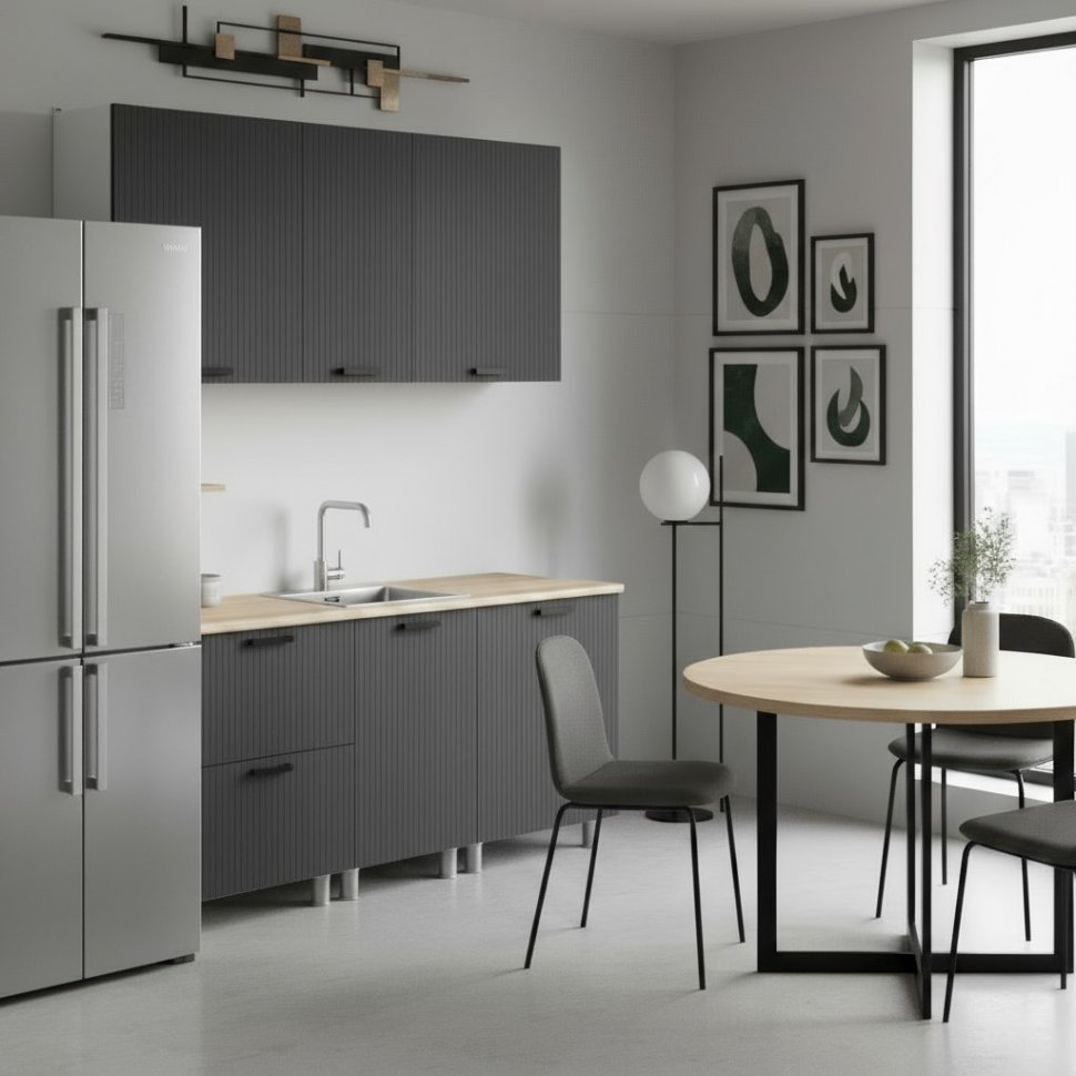 Кухня Аленушка 1,6м в.4 Лотос Сталь,скоба антрацит,сонома