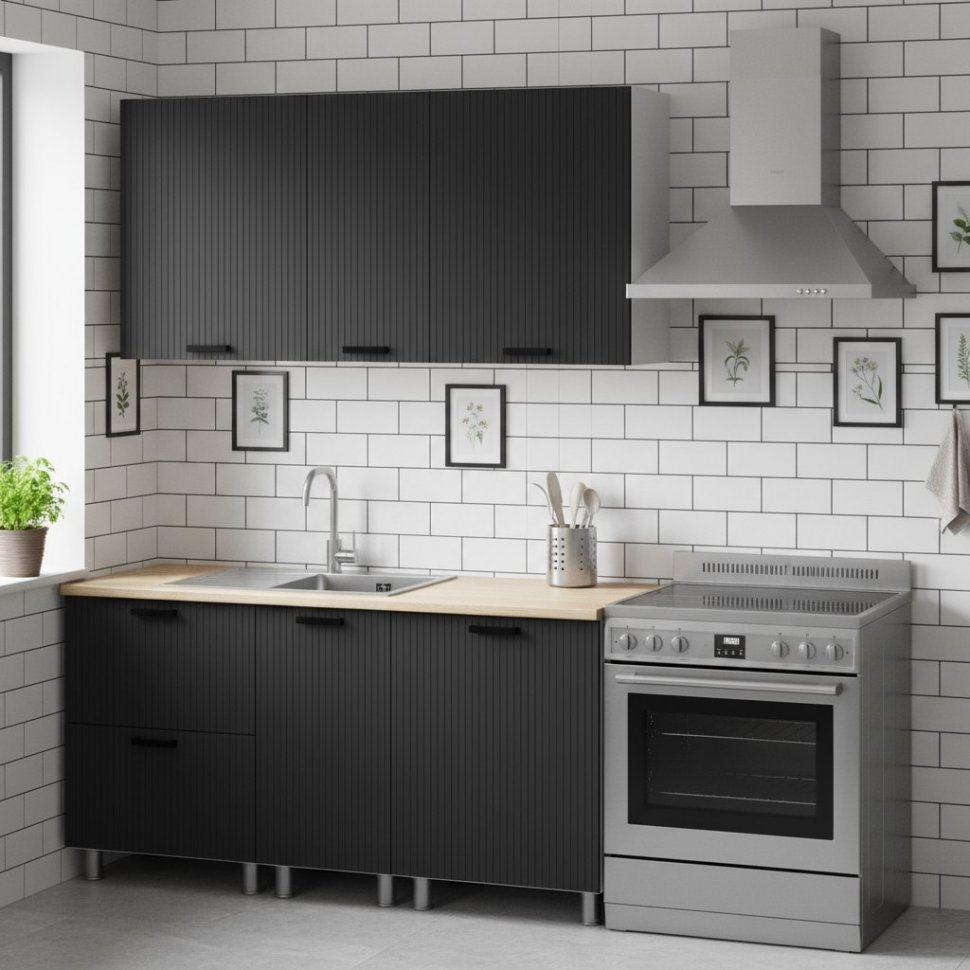 Кухня Аленушка 1,6м в.4 Лотос Сталь,скоба антрацит,сонома