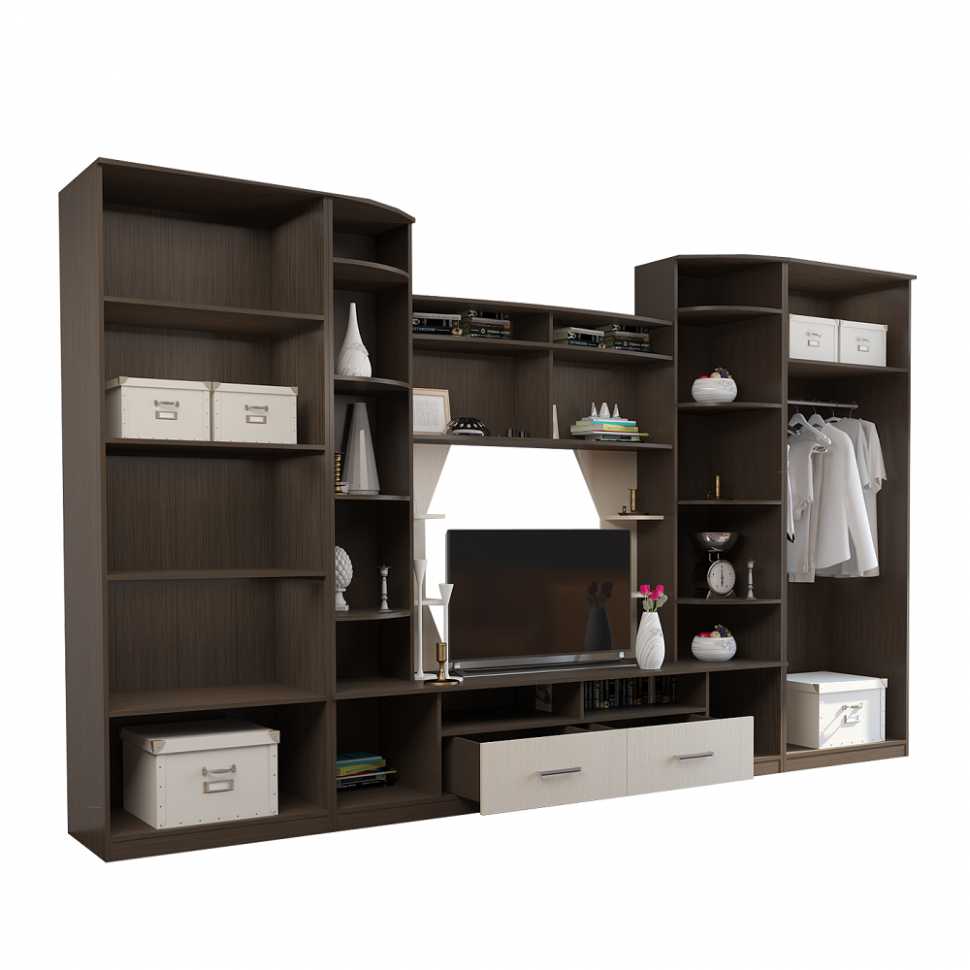 Стенка в гостиную Атланта (Горизонт) Венге / Дуб молочный