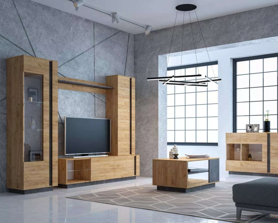 Гостиная Арчи комплектация 1 Дуб крафт золотой / Камень темный