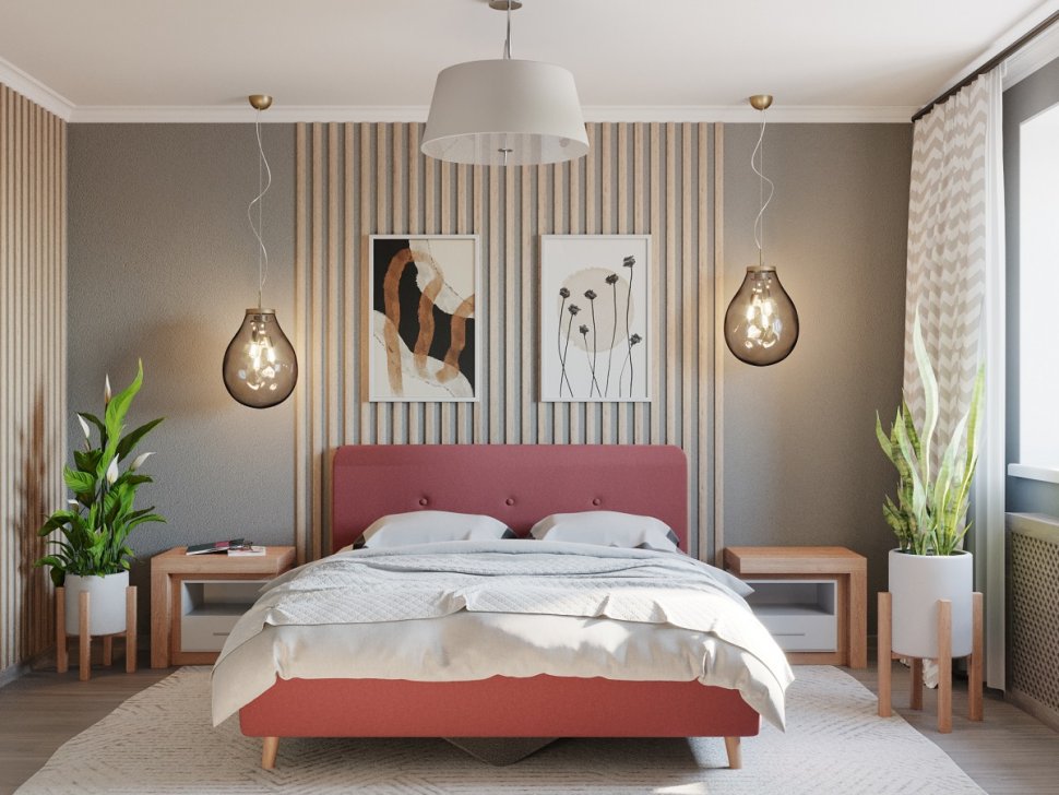 Кровать мягкая 140х200 Легато 3 Арника с латами (3 пуговицы, Красный)