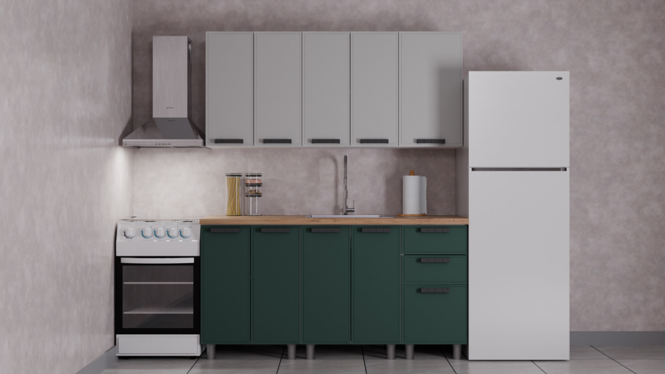 Кухня Аленушка 1,6 м Магнолия Керамика/Изумруд,скоба черный,сонома