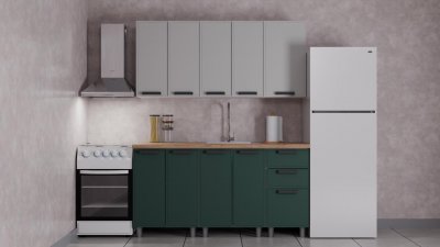 Кухня Аленушка 1,6 м Магнолия Керамика/Изумруд,скоба черный,сонома