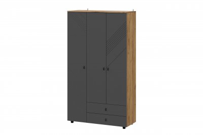 Шкаф трехстворчатый с ящиками Байкал, Дуб Золотой, Графит