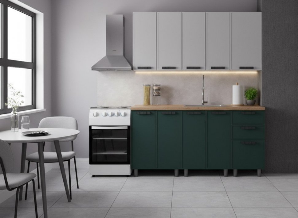 Кухня Аленушка 1,6м Магнолия Керамика/Изумруд, черный (без столешницы)