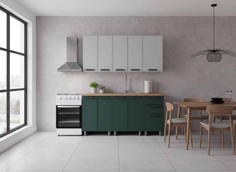 Кухня Аленушка 1,6м Магнолия Керамика/Изумруд, черный (без столешницы)