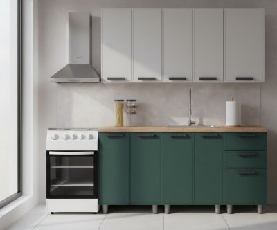 Кухня Аленушка 1,6м Магнолия Керамика/Изумруд, черный (без столешницы)