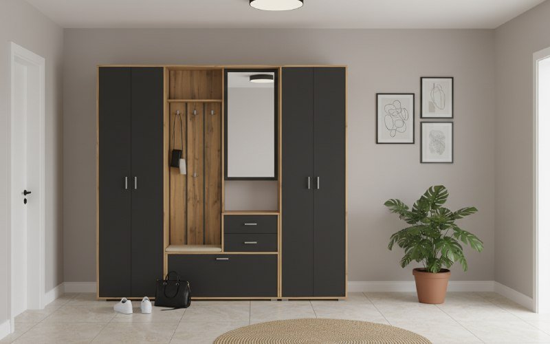 Прихожая модульная Антре 2 Дуб вотан / Диамант серый