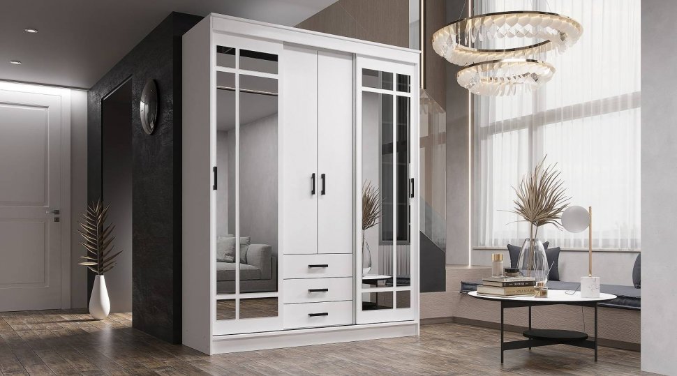 Шкаф-купе с ящиками Лорд (ЭРА) белый