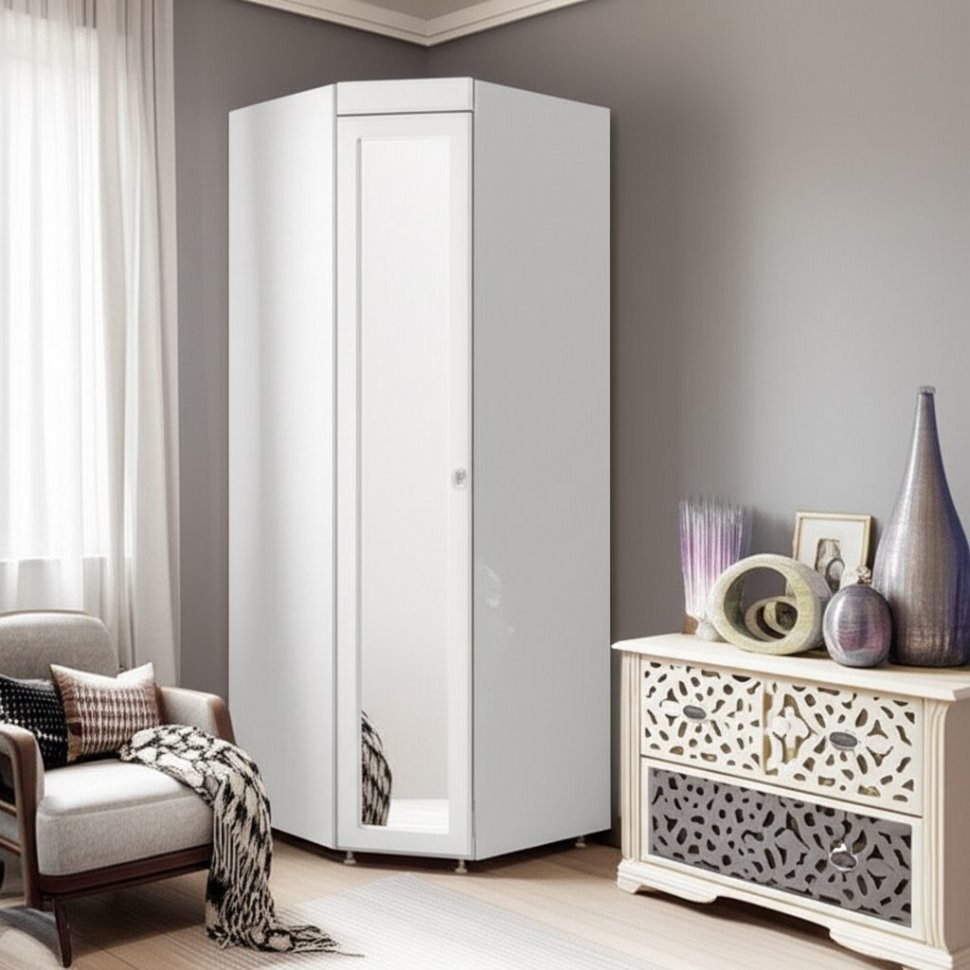 Шкаф угловой (гл.560) с зеркалом Монако МН-68 белое дерево