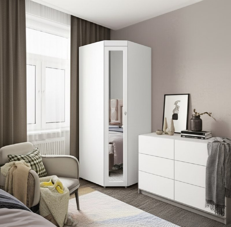 Шкаф угловой (гл.560) с зеркалом Монако МН-68 белое дерево