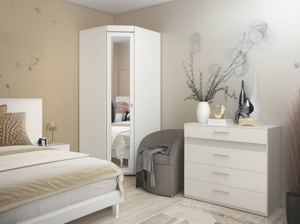 Шкаф угловой (гл.560) с зеркалом Монако МН-68 белое дерево