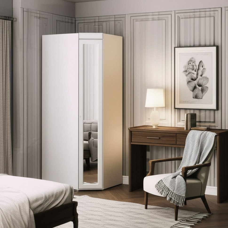 Шкаф угловой (гл.560) с зеркалом Монако МН-68 белое дерево