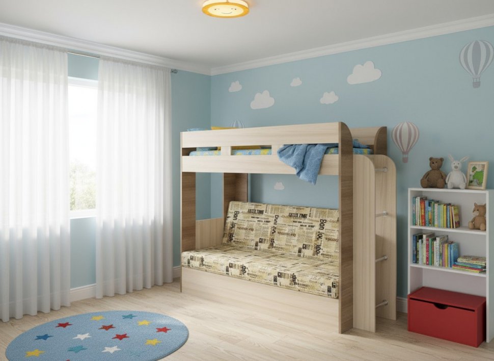 Карамель 75 кровать-диван Ясень Шимо Темный / Светлый / Ткань Газета