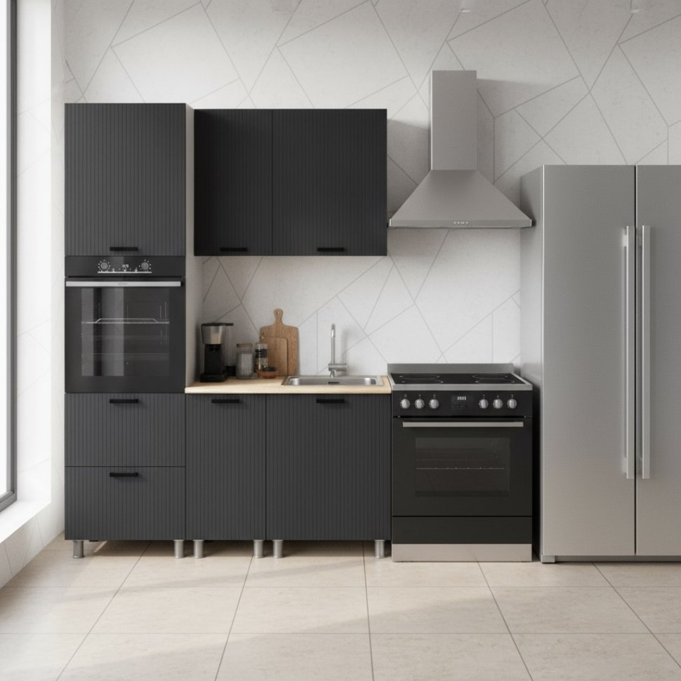 Кухня Аленушка 1,6 м ПД Лотос Сталь,скоба антрацит,сонома