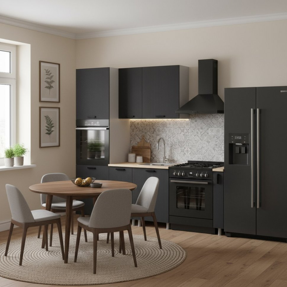 Кухня Аленушка 1,6 м ПД Лотос Сталь,скоба антрацит,сонома