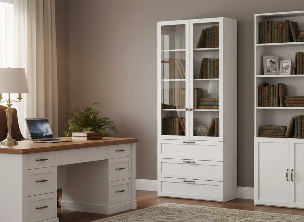 НМ 041.90 Шкаф витрина Орлеан Белый