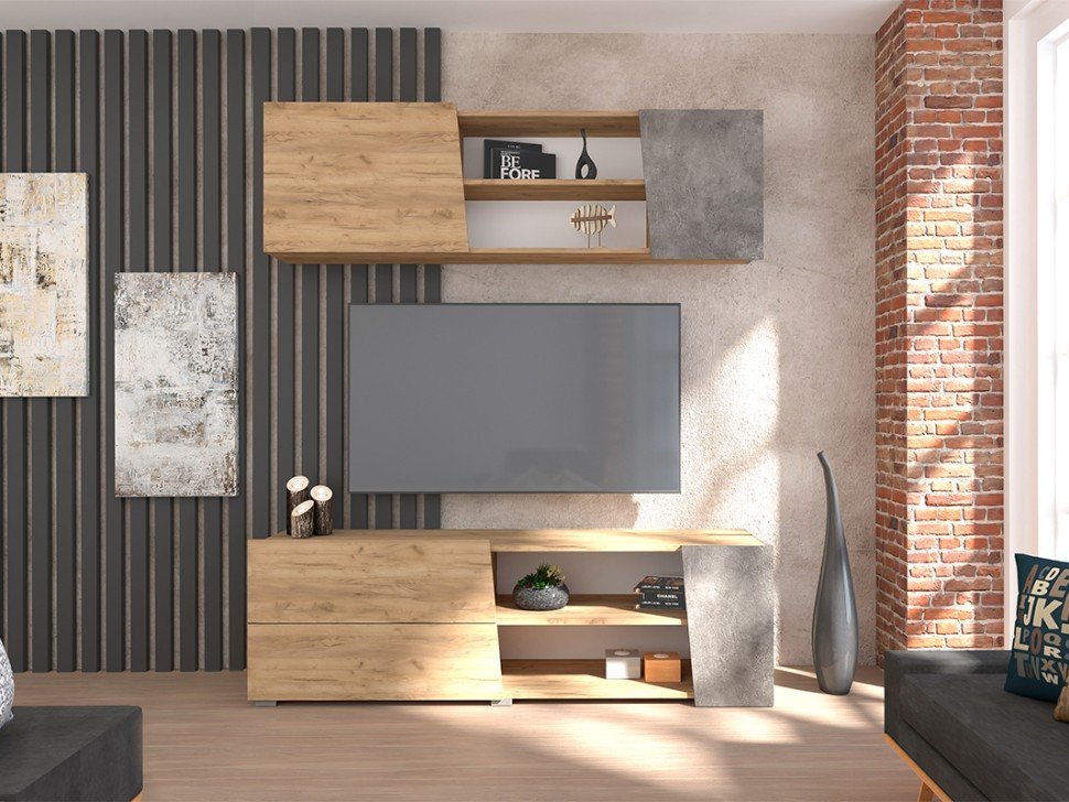 Гостиная Аллегро 10 компл. 2 / Дуб Крафт золотой/Камень темный