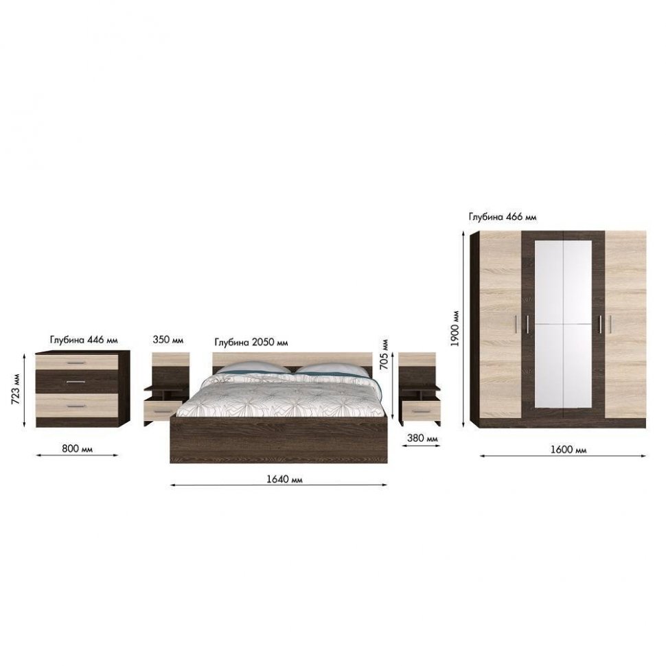 Спальня Леси (Горизонт) Комплект Сонома / Дуб кантербери