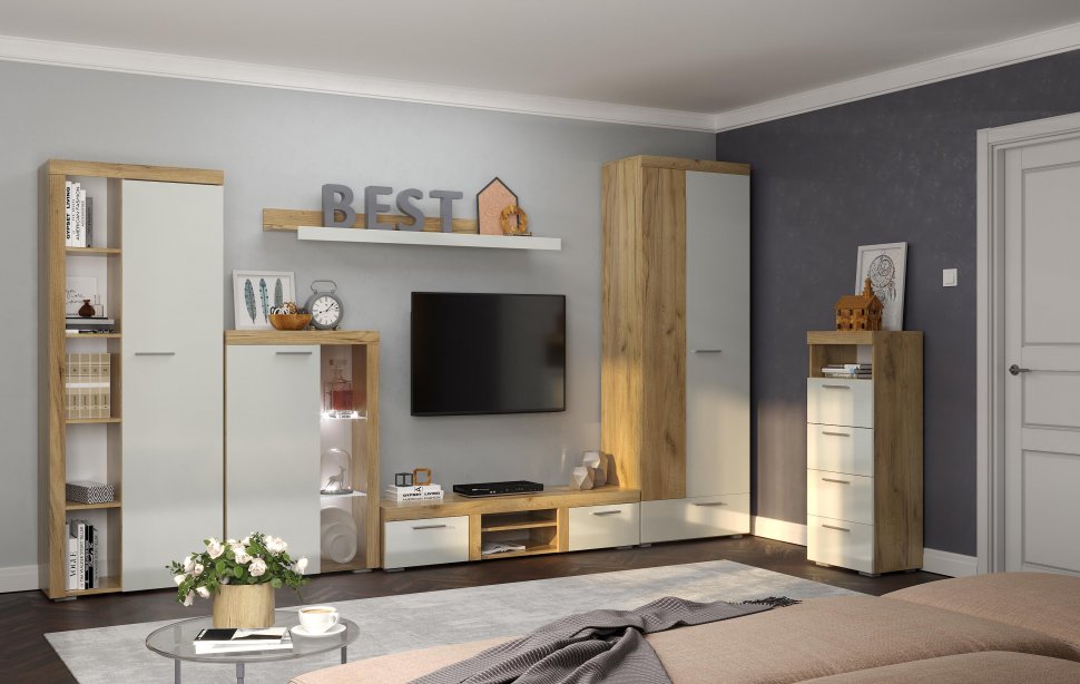 Шкаф для одежды и белья BEST Сакура Модуль 3 (дуб табачный/белый глянец) 1