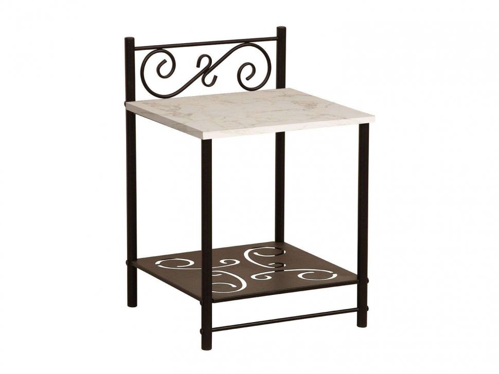 Тумба прикроватная 42.42 Ницца Мрамор белый/металл черный