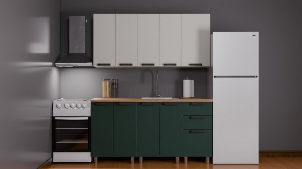 Кухня Аленушка 1,6 м Лаванда Керамика/Изумруд,скоба черный,сонома