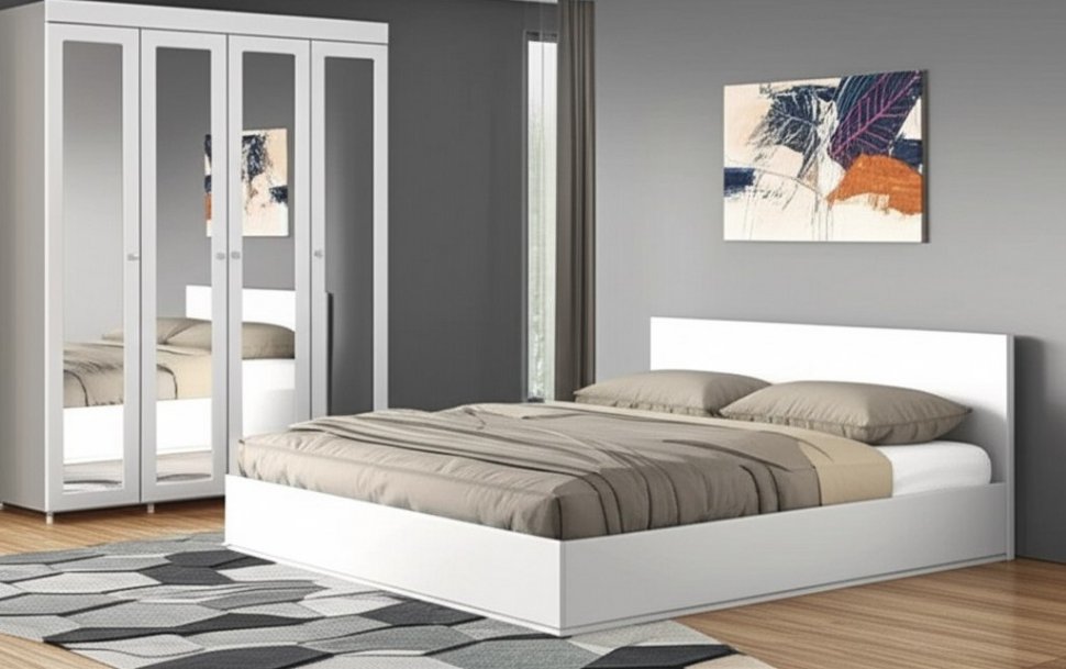 Шкаф 4-х дверный с 4-я зеркалами Монако МН-61 белое дерево