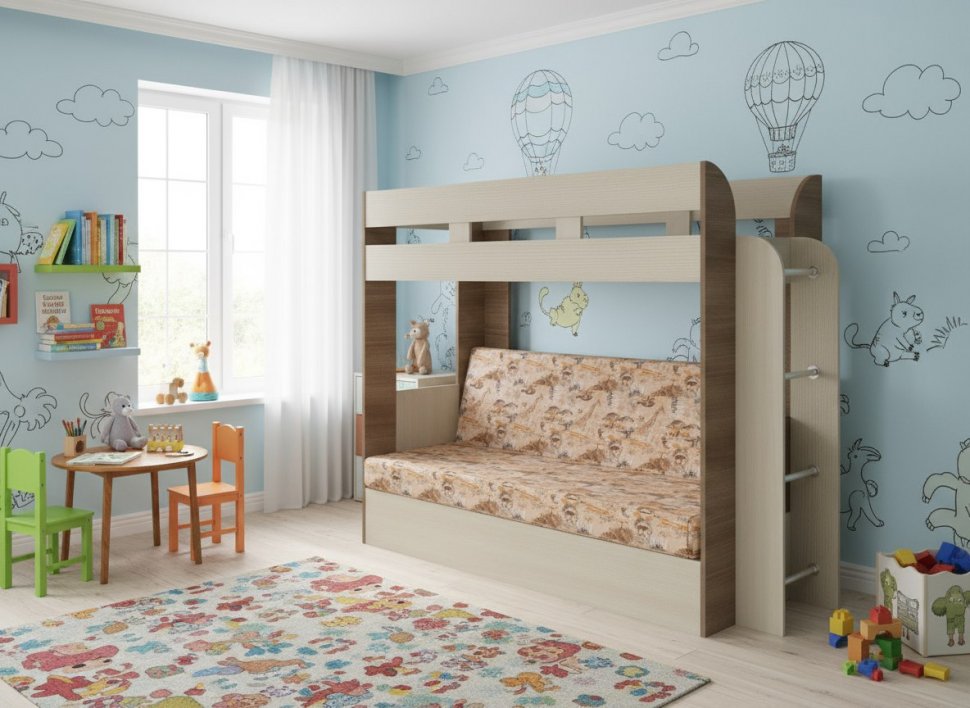 Карамель 75 кровать-диван Ясень Шимо Темный / Светлый / Ткань Саванна