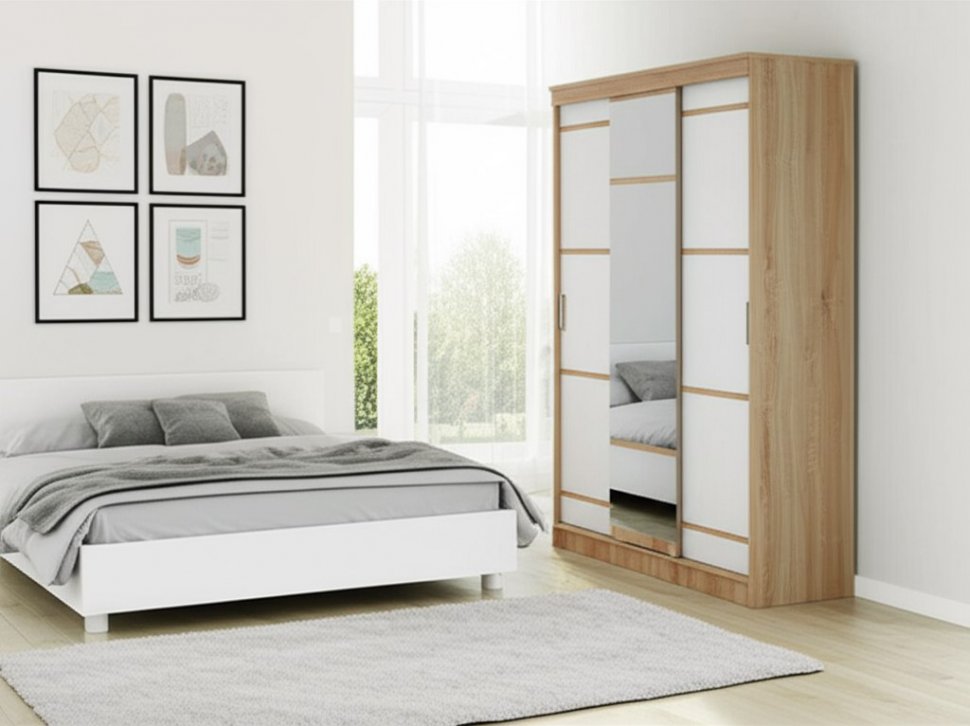 Шкаф-купе 1500 Сакура (БТС) Белый/Дуб Сонома