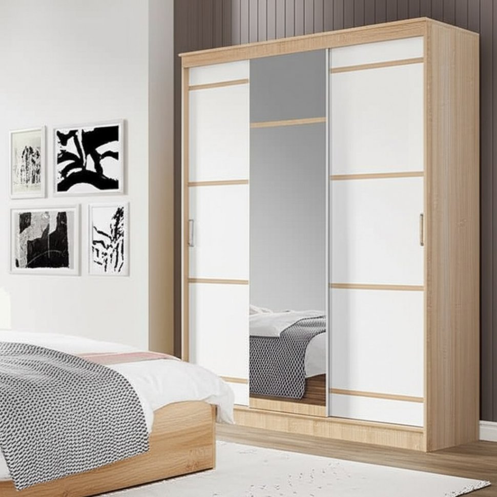 Шкаф-купе 1500 Сакура (БТС) Белый/Дуб Сонома