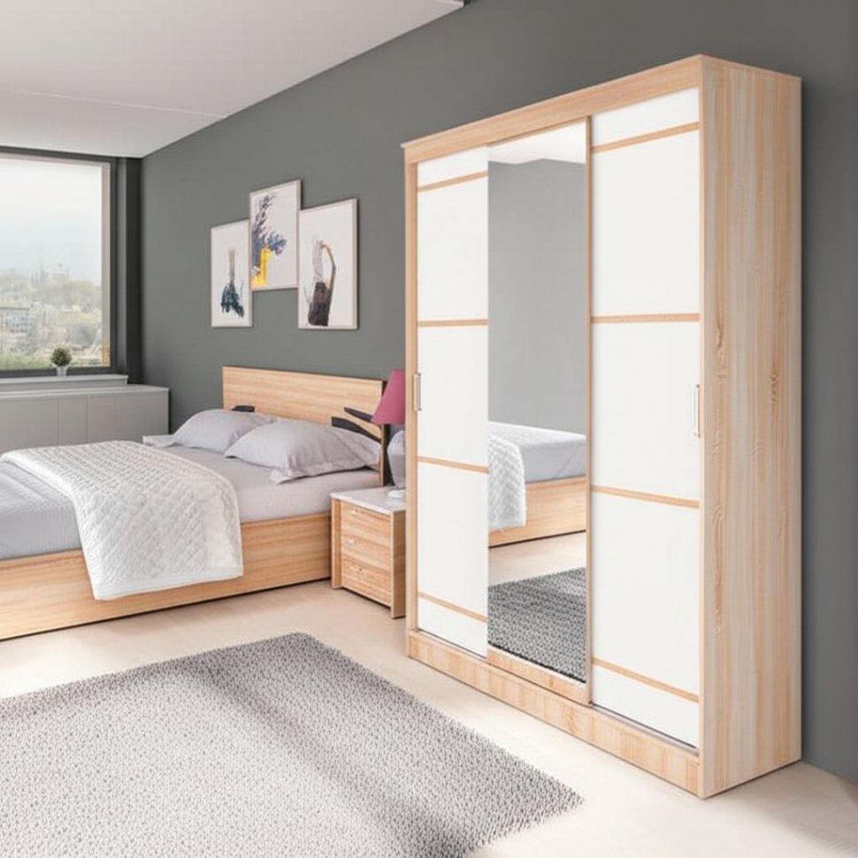 Шкаф-купе 1500 Сакура (БТС) Белый/Дуб Сонома