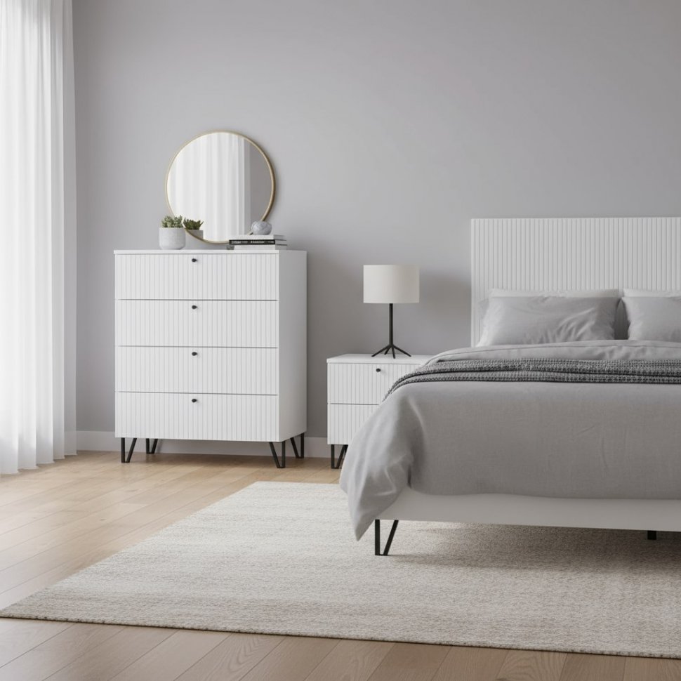 Комод Оливия с ящиками, Белый, Белый Глянец